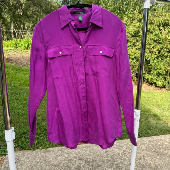 Lauren Ralph Lauren 100% Silk Purple Button-Up Shirt - M - Picture 1 of 8